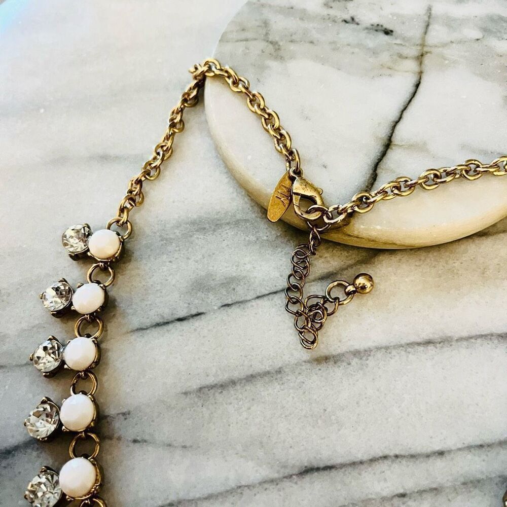 New York and Co Statement Necklace White Multicolor Gold Toned Glam Party - Picture 5 of 7